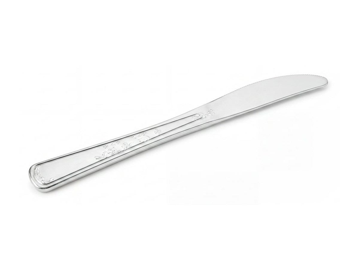 Silver disposable knife on a white background