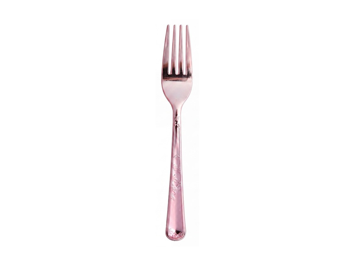 Pink electroplated fork on a white background
