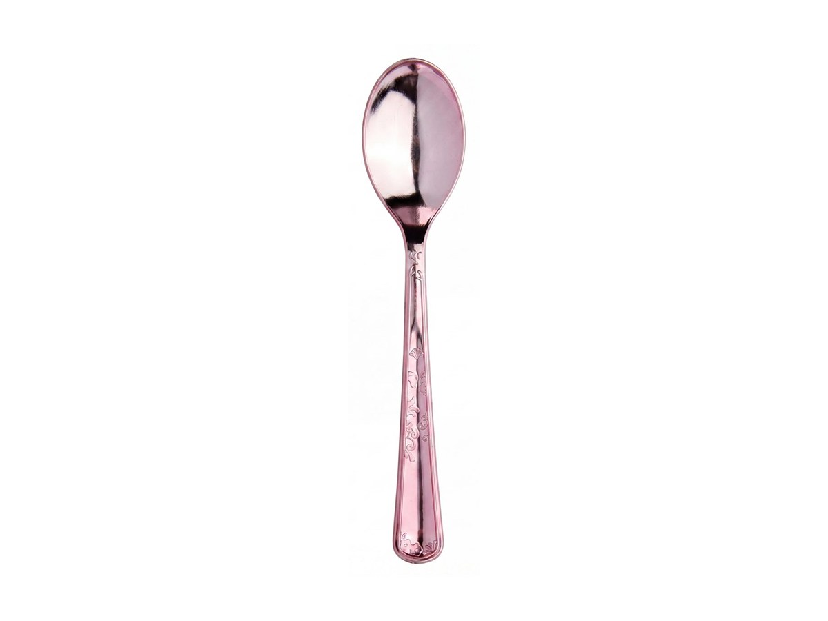 Pink electroplated spoon on a white background