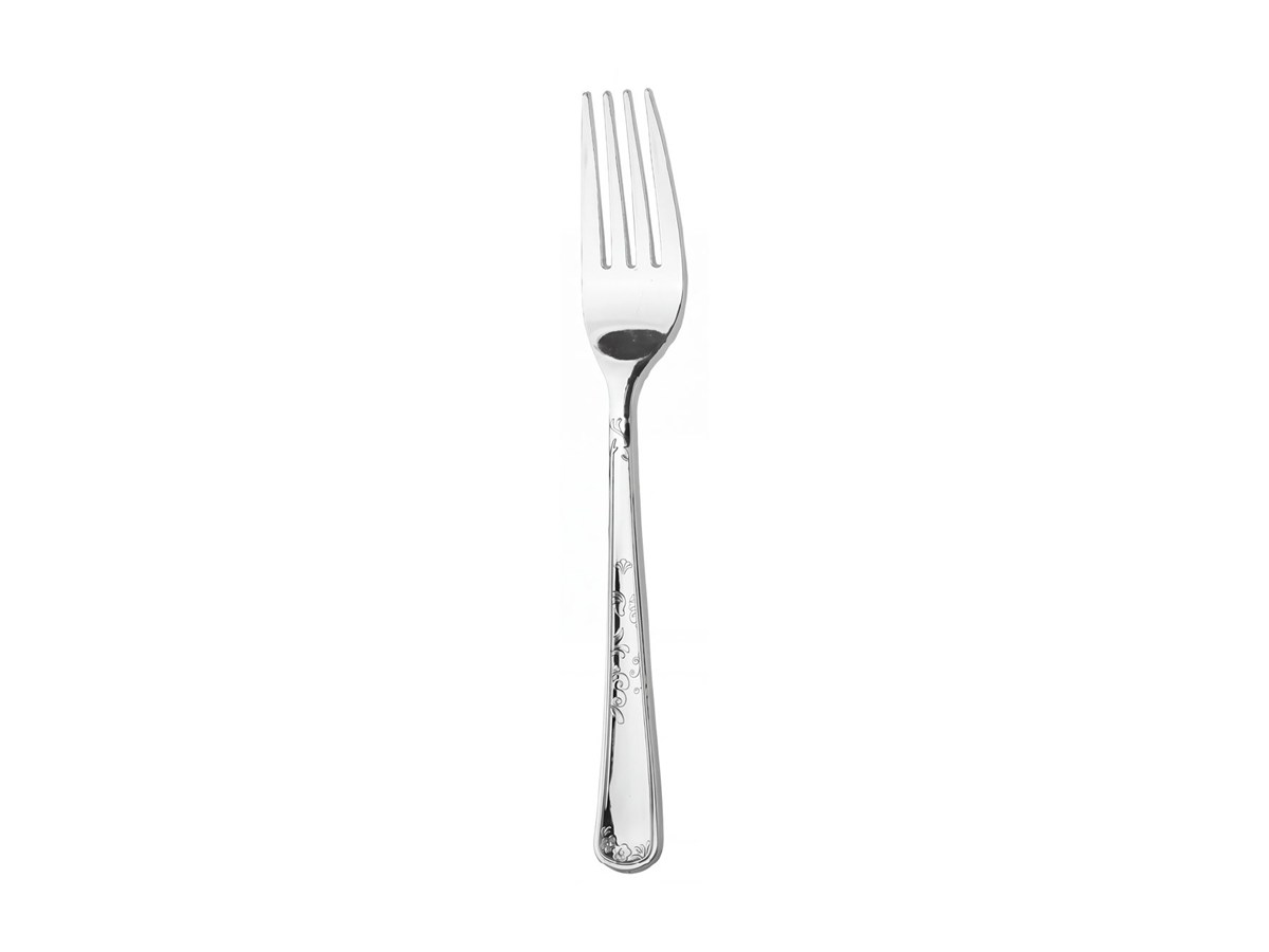 Silver electroplated fork on a white background