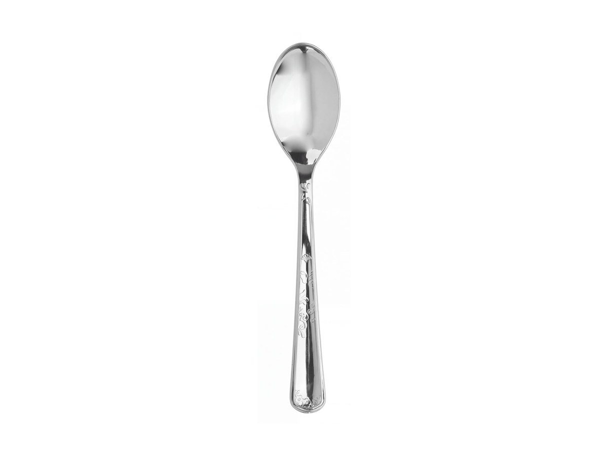 Silver electroplated spoon on a white background