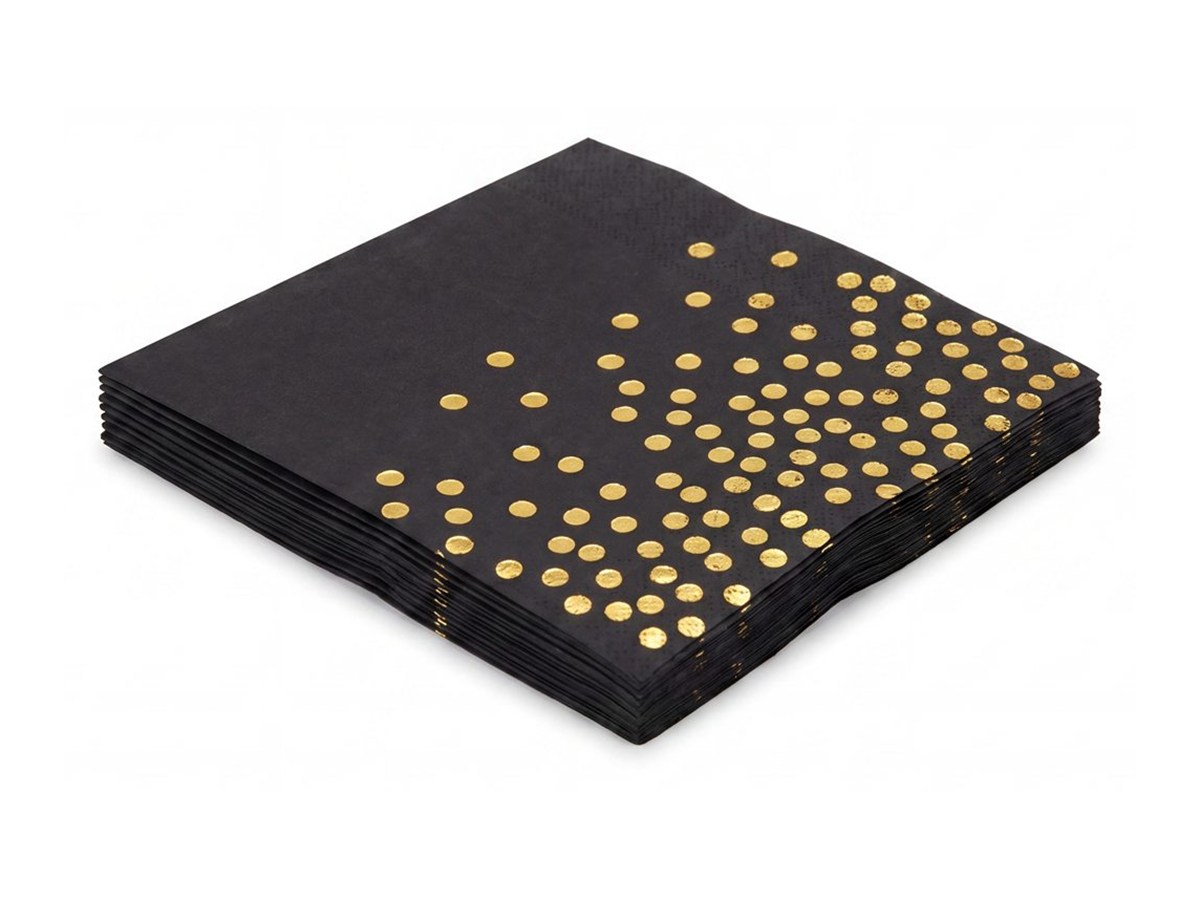 Black gold-dot paper napkins on a white background