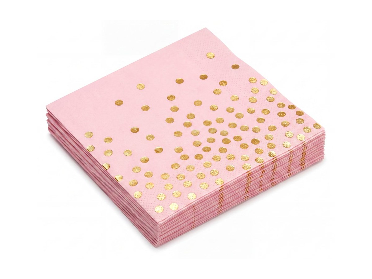 Pink gold-dot paper napkins on a white background