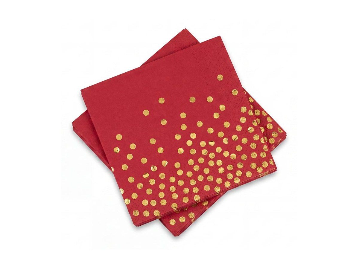 Red gold-dot paper napkins on a white background