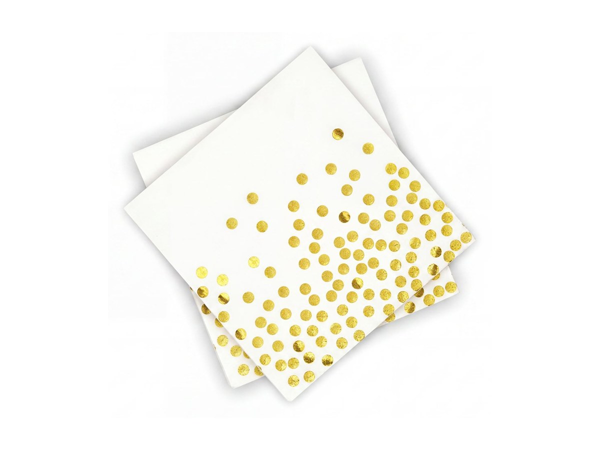 White gold-dot paper napkins on a white background