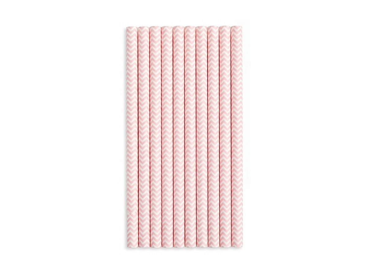 Pink chevron paper straws on a white background